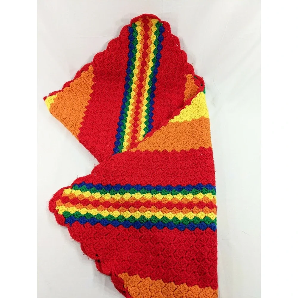 Small Vintage 36x36 Crochet‎ Granny Zig Zag Afghan Throw Blanket Rainbow Bright